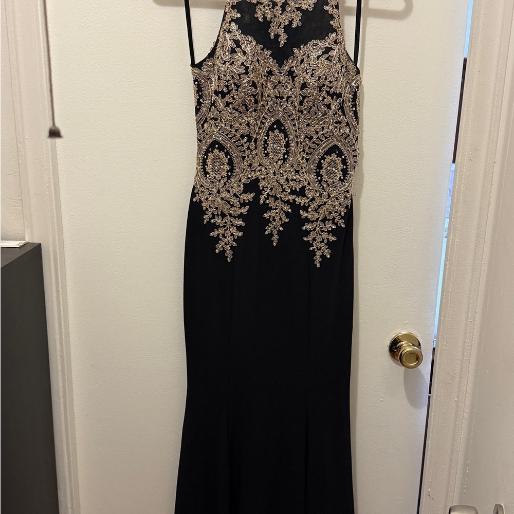 Avery Black Dress with Gold Detailing